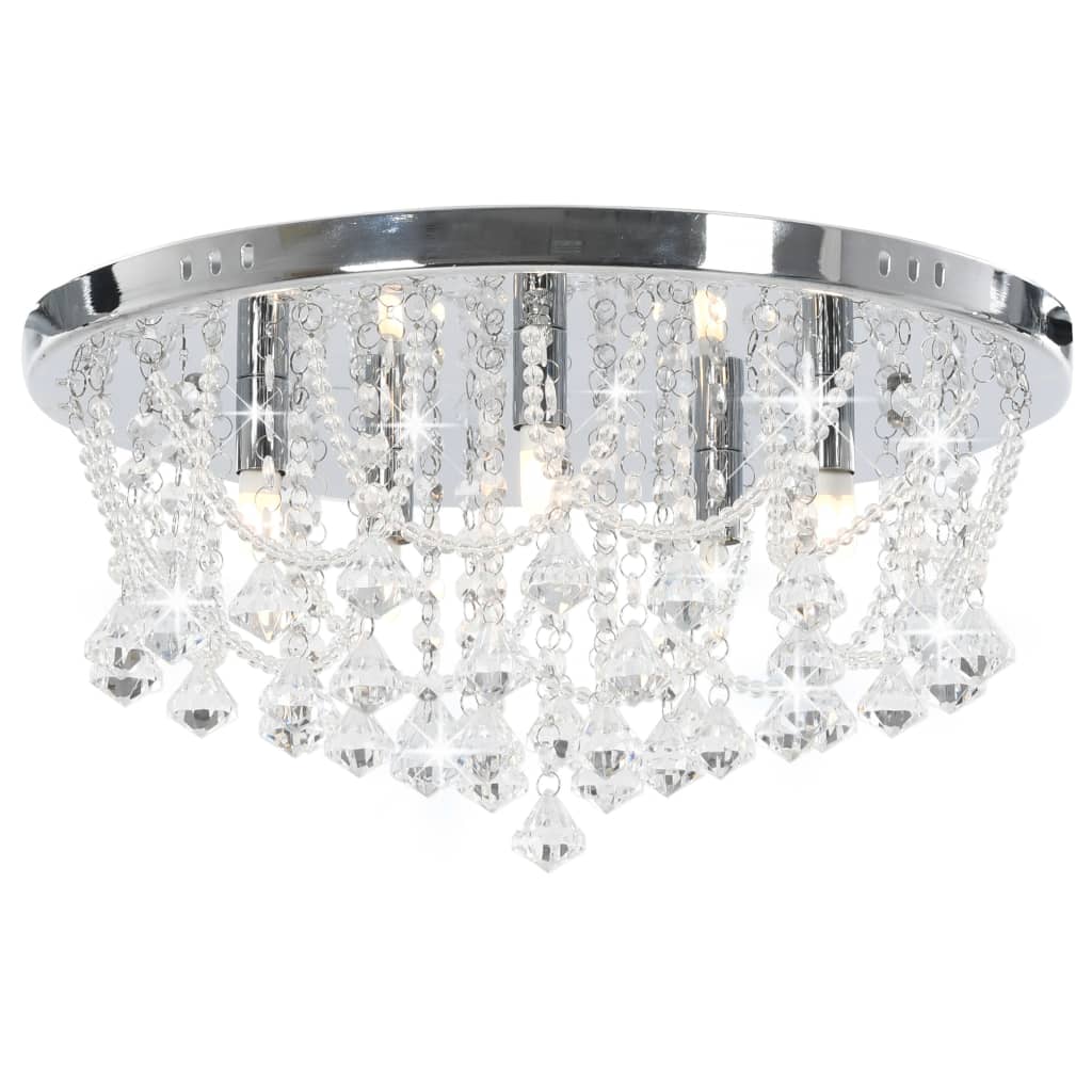 Ceiling light with crystal beads, silver-coloured, round, 4xG9 bulbs