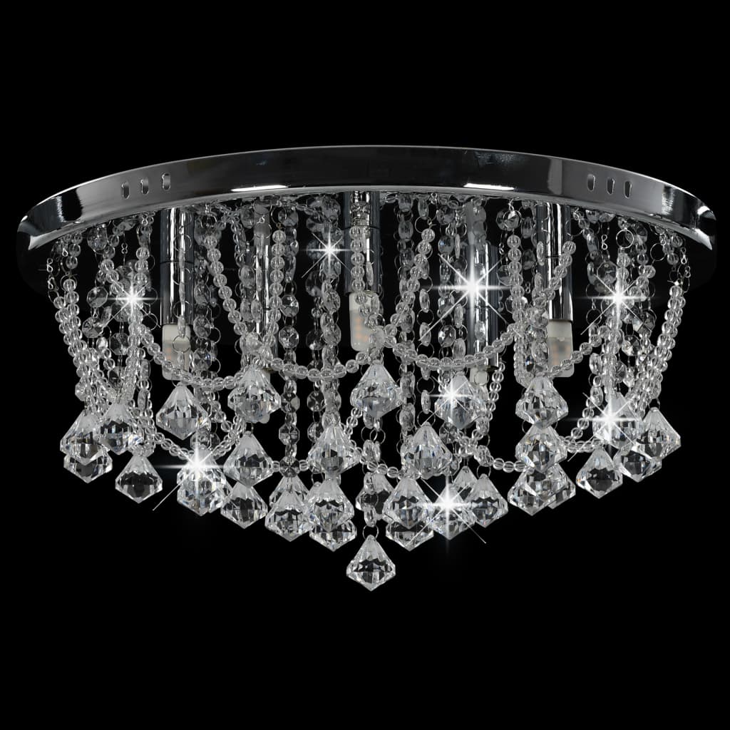 Ceiling light with crystal beads, silver-coloured, round, 4xG9 bulbs