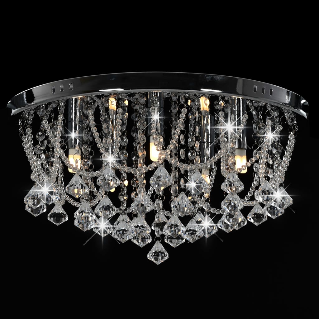 Ceiling light with crystal beads, silver-coloured, round, 4xG9 bulbs