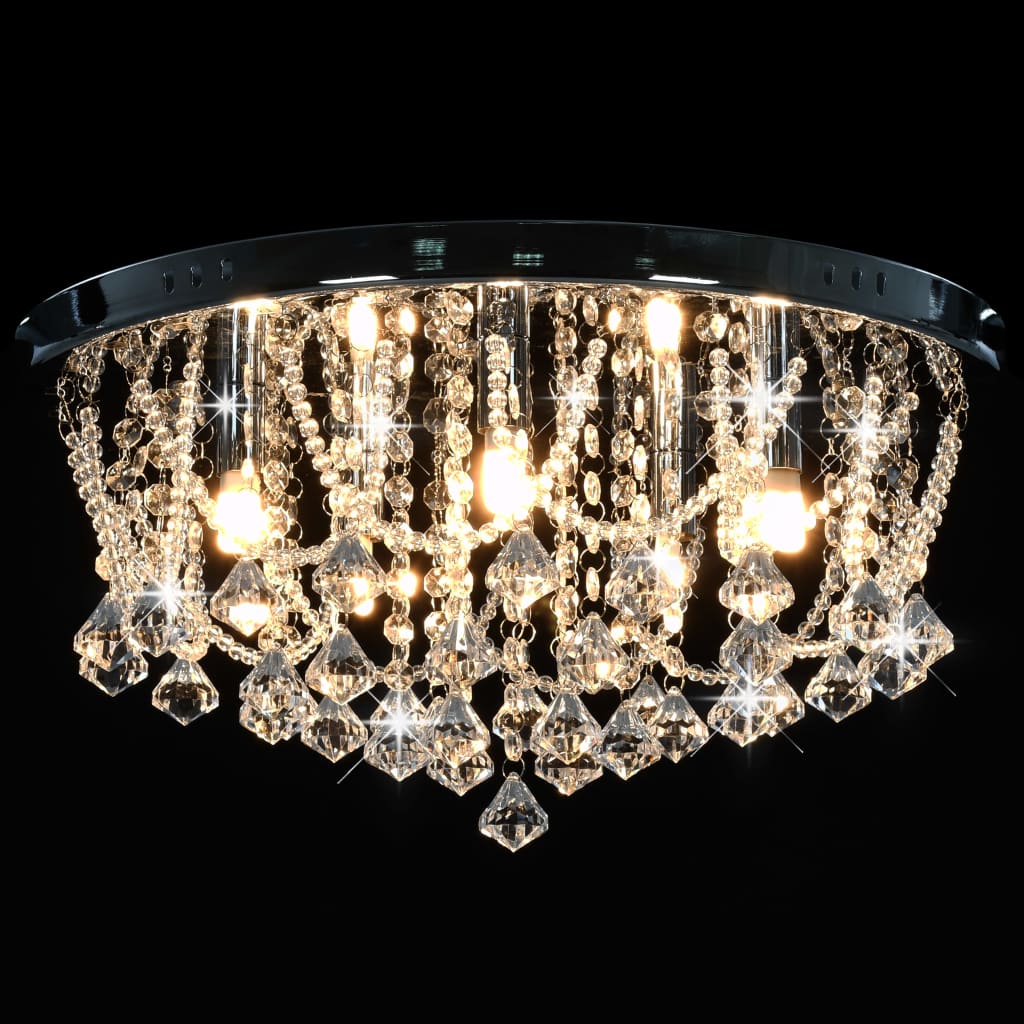 Ceiling light with crystal beads, silver-coloured, round, 4xG9 bulbs