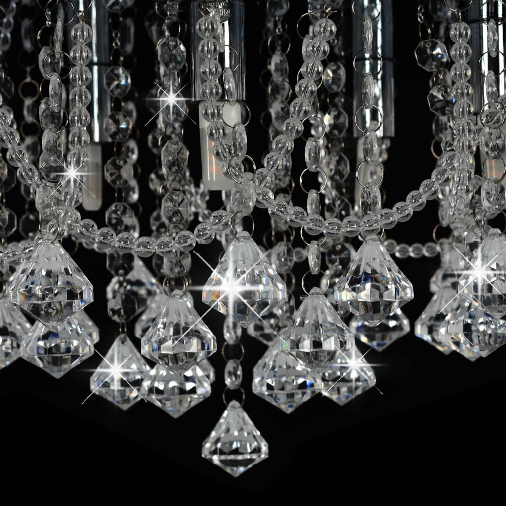 Ceiling light with crystal beads, silver-coloured, round, 4xG9 bulbs