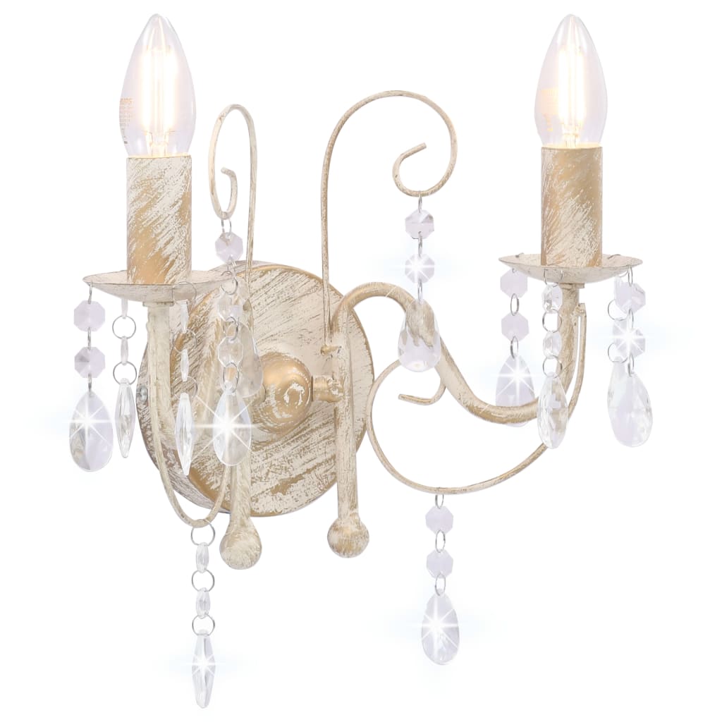 Sienas lampa ar pērlītēm, balta, 2xE14 spuldzes