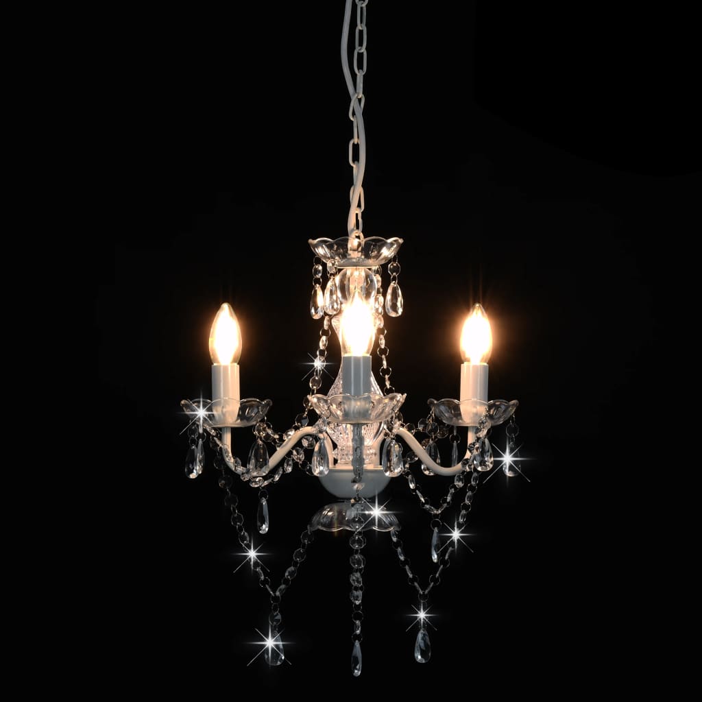 Chandelier with beads, white, 3 x E14 bulbs, round