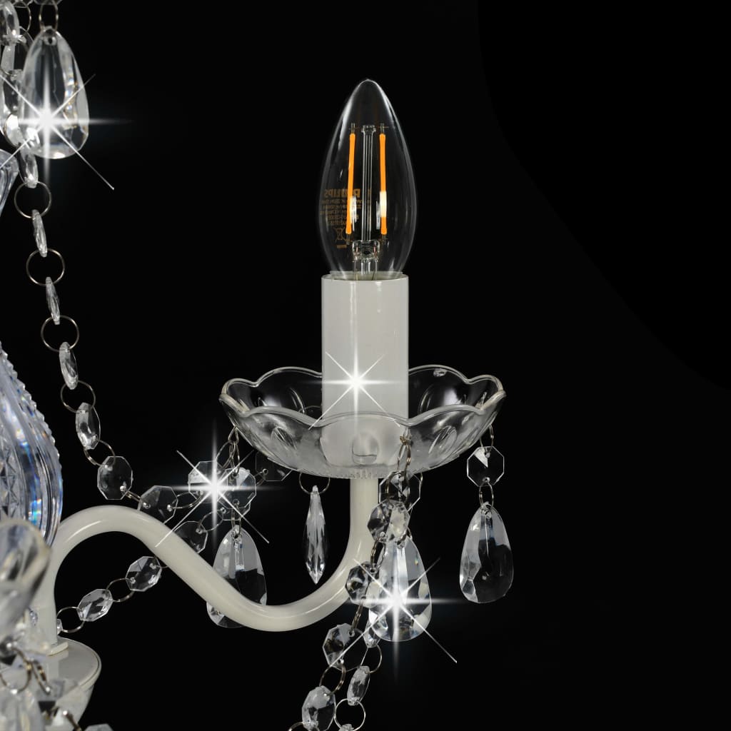 Chandelier with beads, white, 3 x E14 bulbs, round