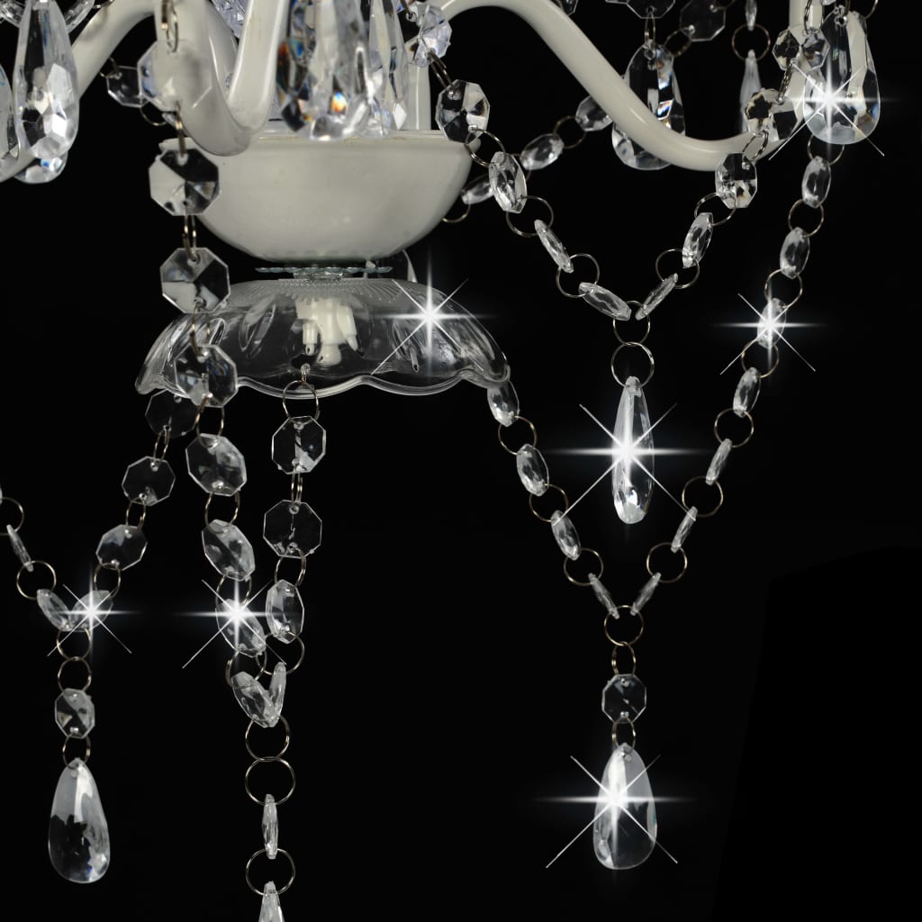 Chandelier with beads, white, 3 x E14 bulbs, round