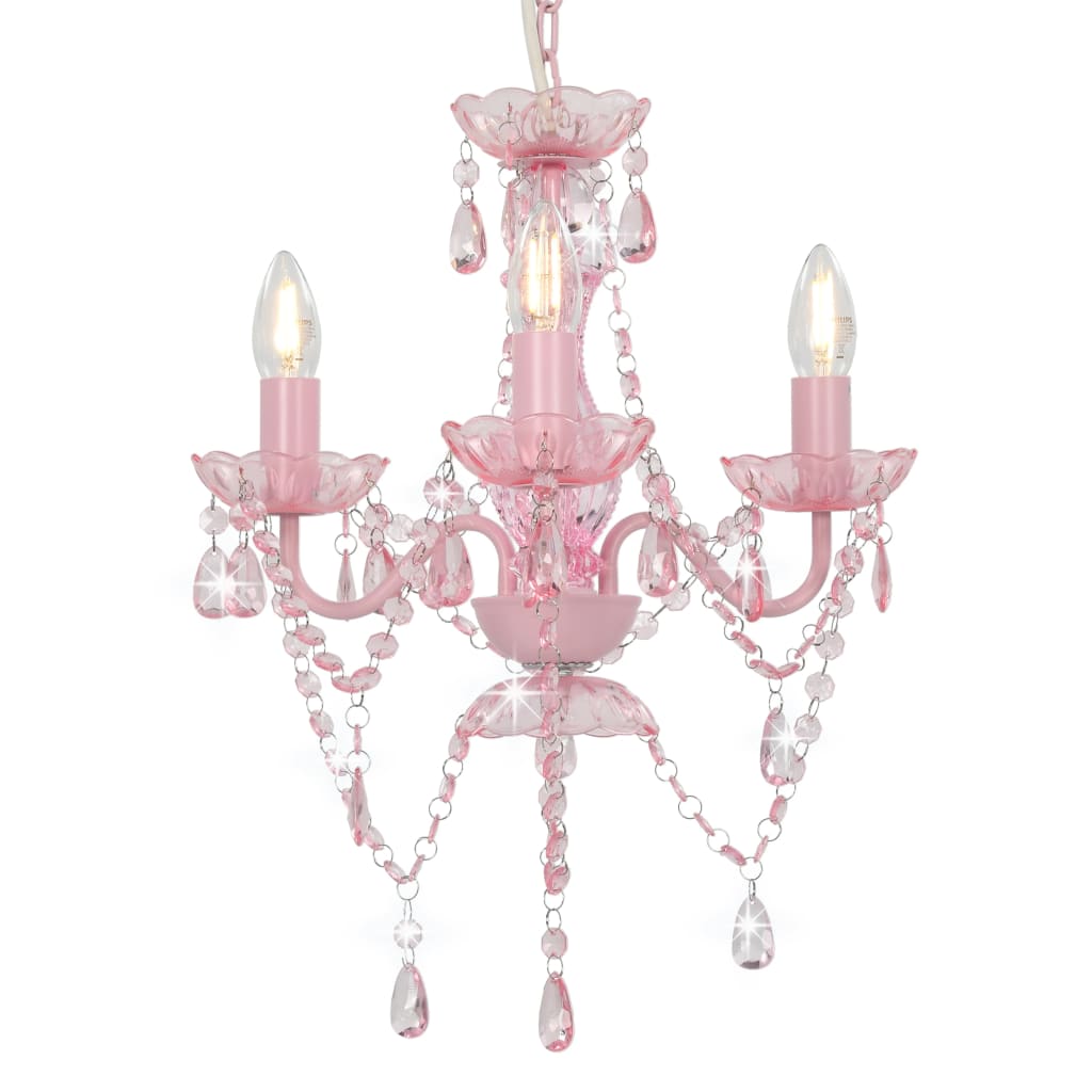 Griestu lampa ar pērlītēm, rozā kr., 3 x E14 spuldzēm, apaļa