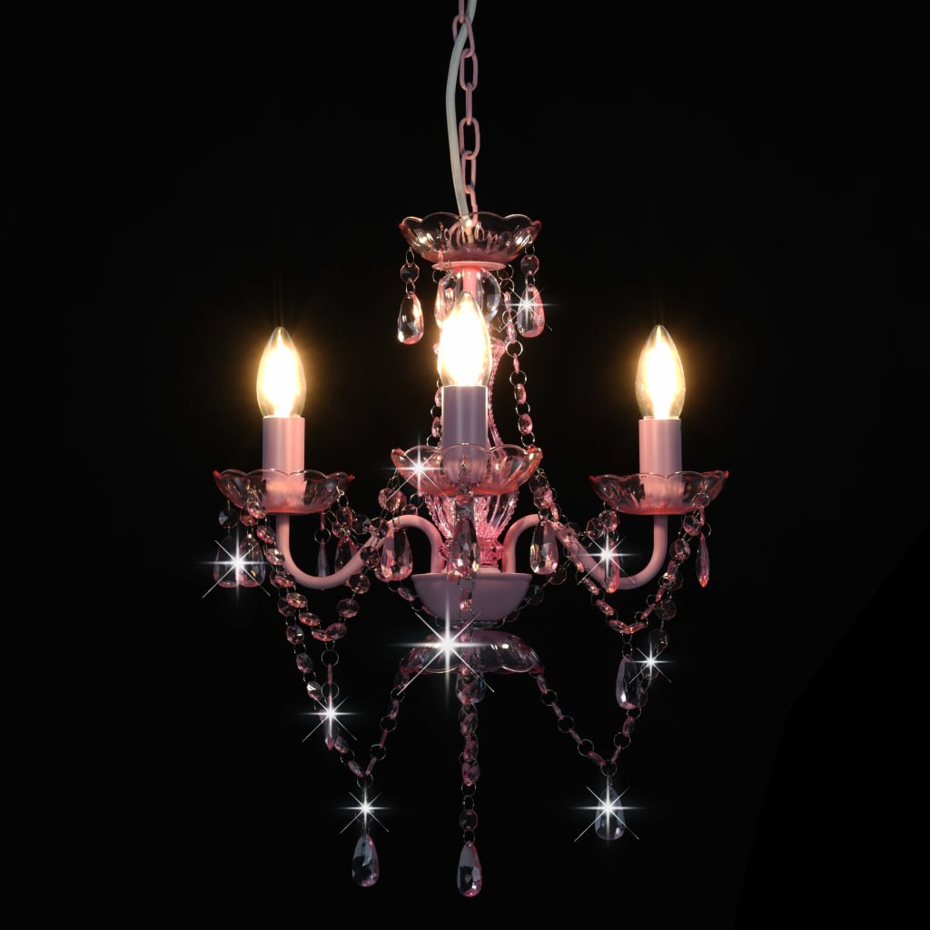 Griestu lampa ar pērlītēm, rozā kr., 3 x E14 spuldzēm, apaļa