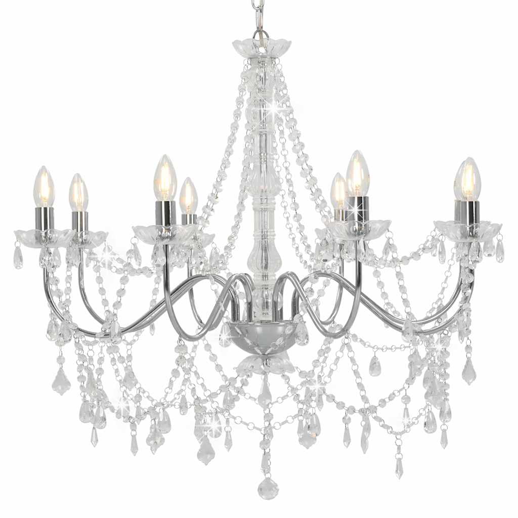 Chandelier with beads, silver color, 8 x E14 bulbs