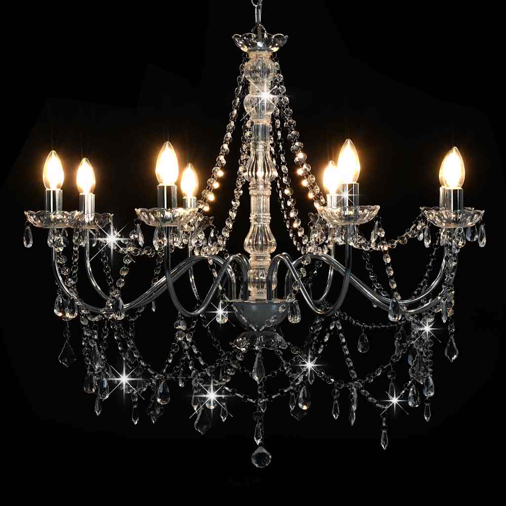 Chandelier with beads, silver color, 8 x E14 bulbs