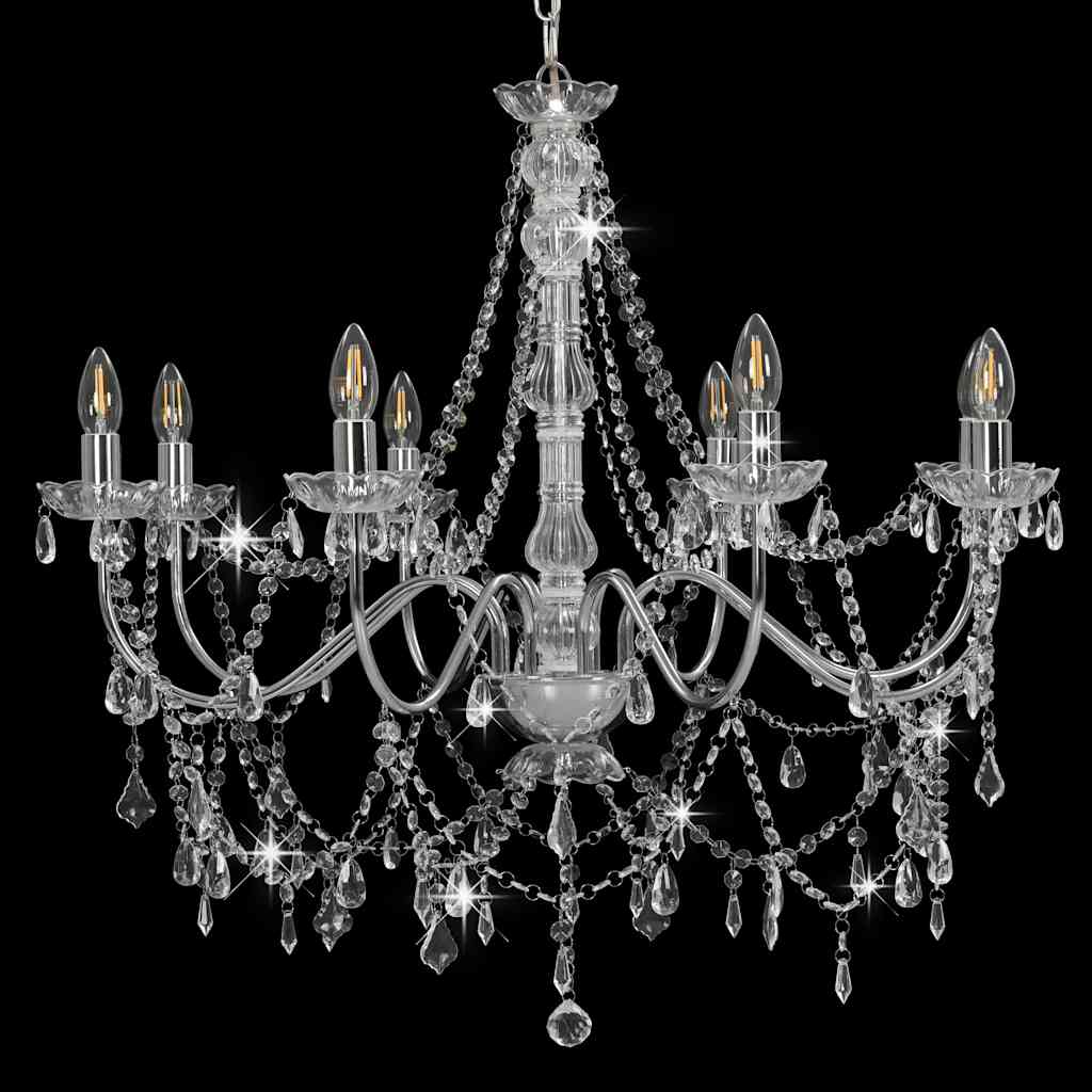 Chandelier with beads, silver color, 8 x E14 bulbs
