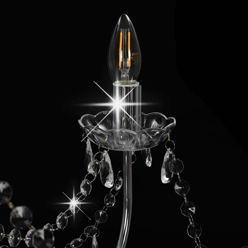 Chandelier with beads, silver color, 8 x E14 bulbs
