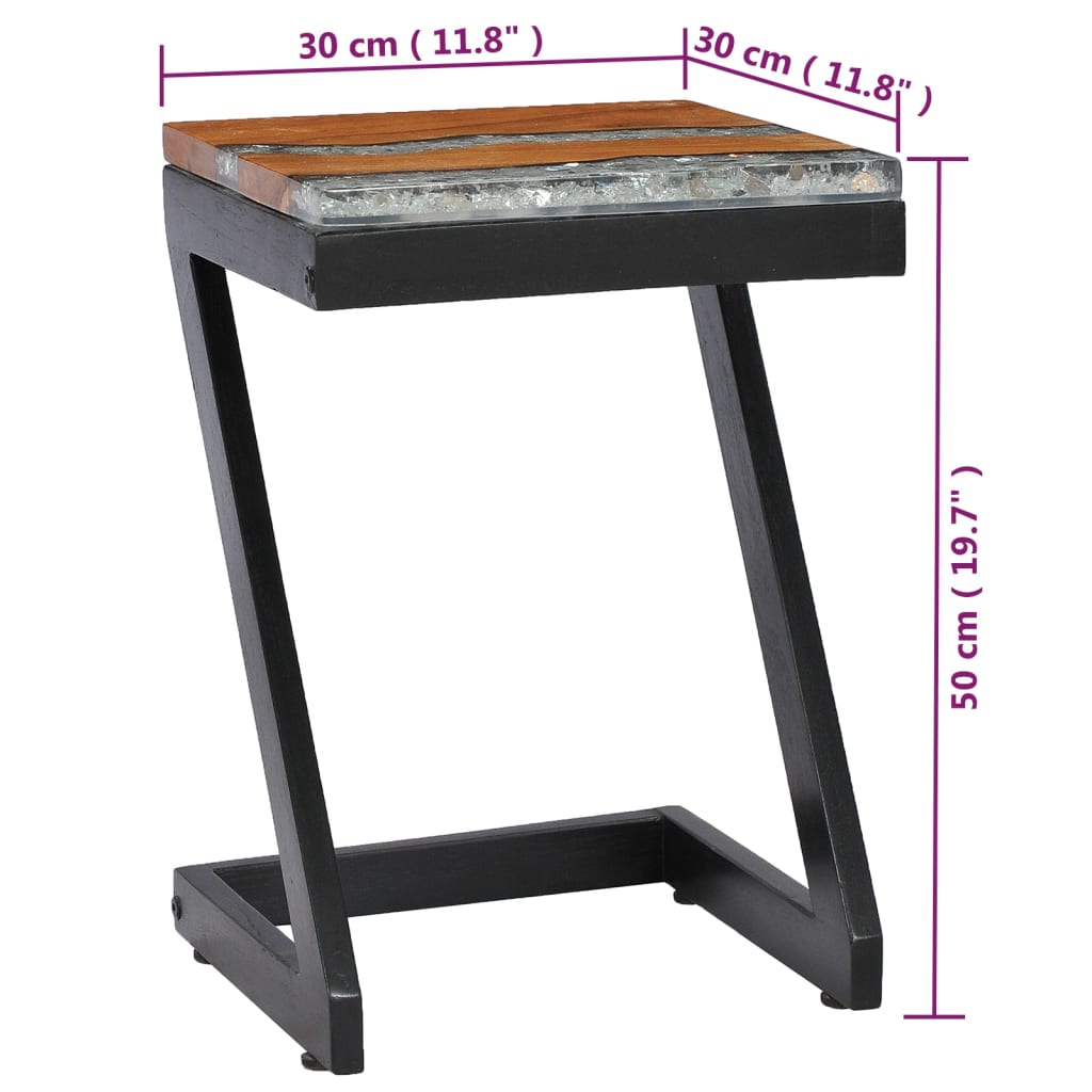 Coffee table, 30x30x50cm, teak and synthetic resin