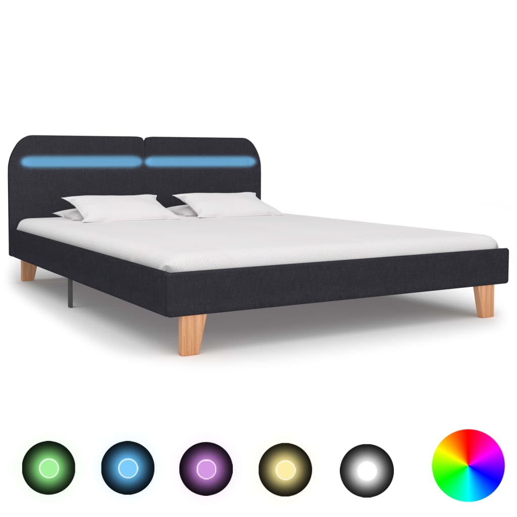 LED bed frame without mattress Dark grey fabric 150x200cm