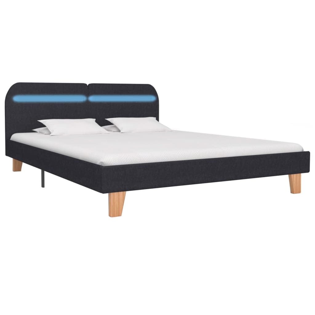 LED bed frame without mattress Dark grey fabric 150x200cm