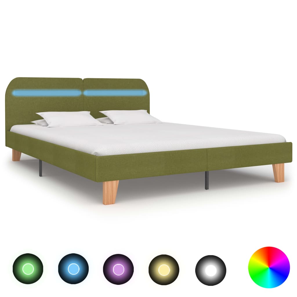 LED bed frame without mattress, green, fabric, 150x200cm