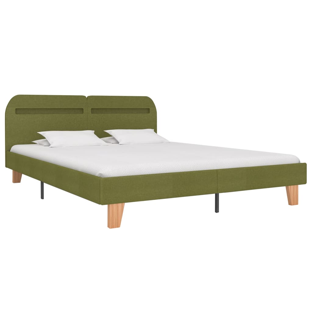 LED bed frame without mattress, green, fabric, 150x200cm