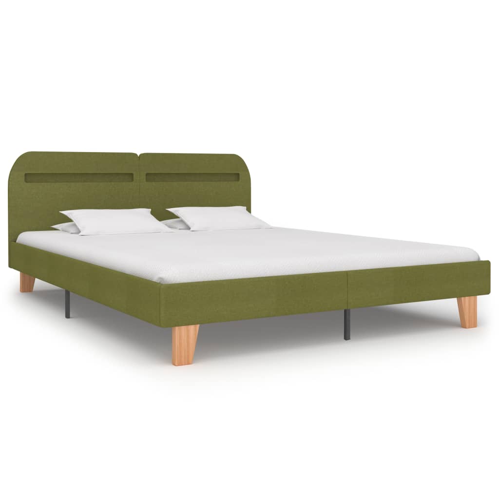 LED bed frame without mattress, green, fabric, 150x200cm