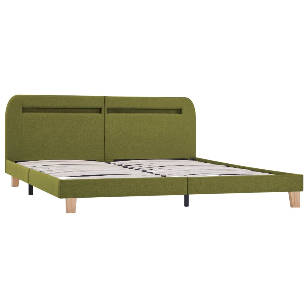 LED bed frame without mattress, green, fabric, 150x200cm