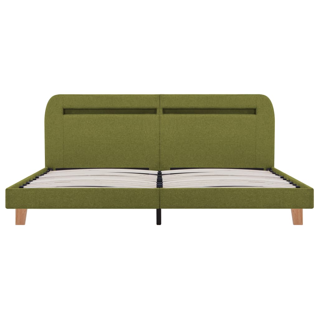 LED bed frame without mattress, green, fabric, 150x200cm