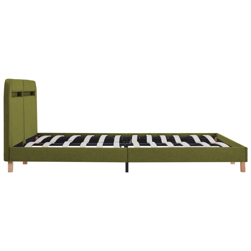 LED bed frame without mattress, green, fabric, 150x200cm