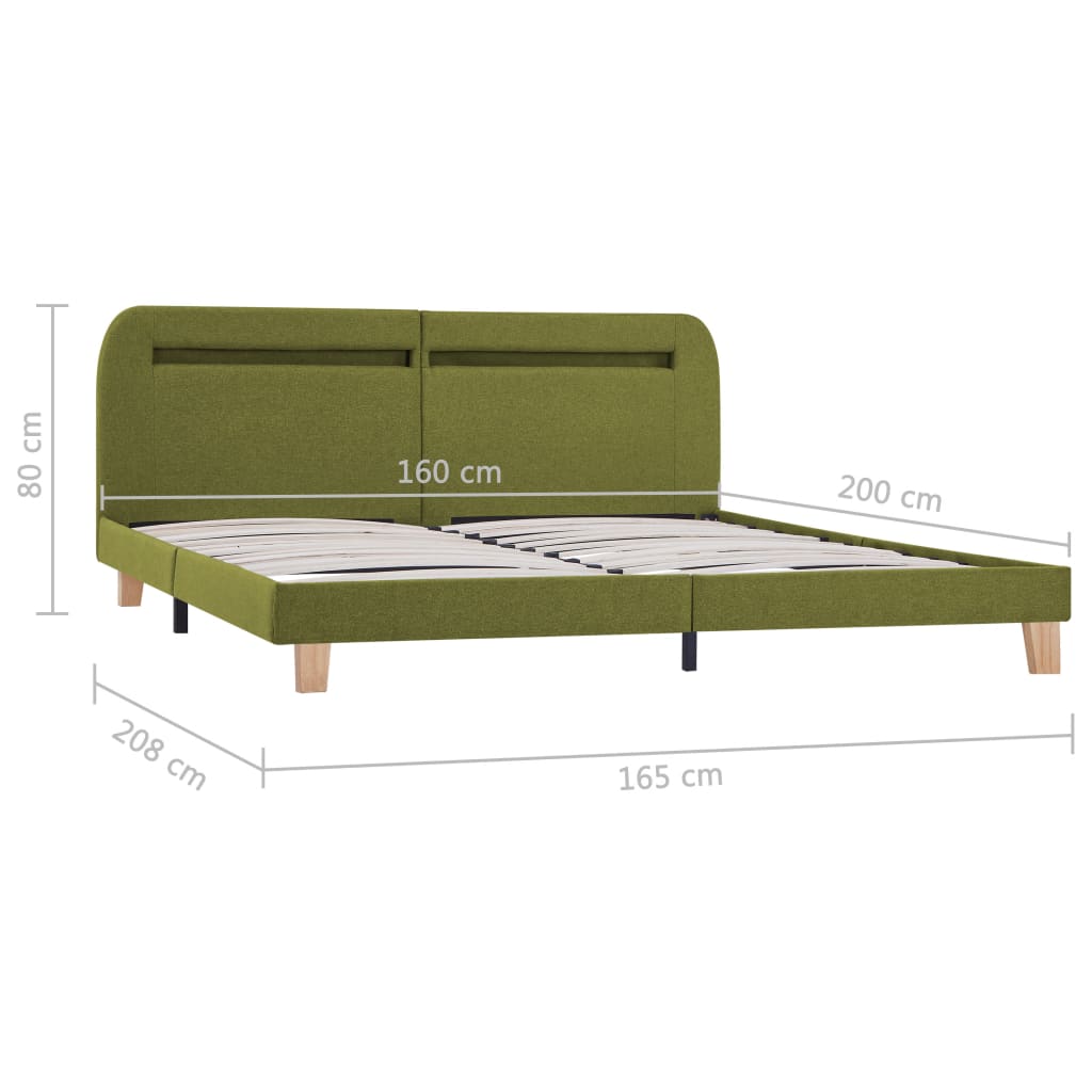 LED bed frame without mattress, green, fabric, 150x200cm