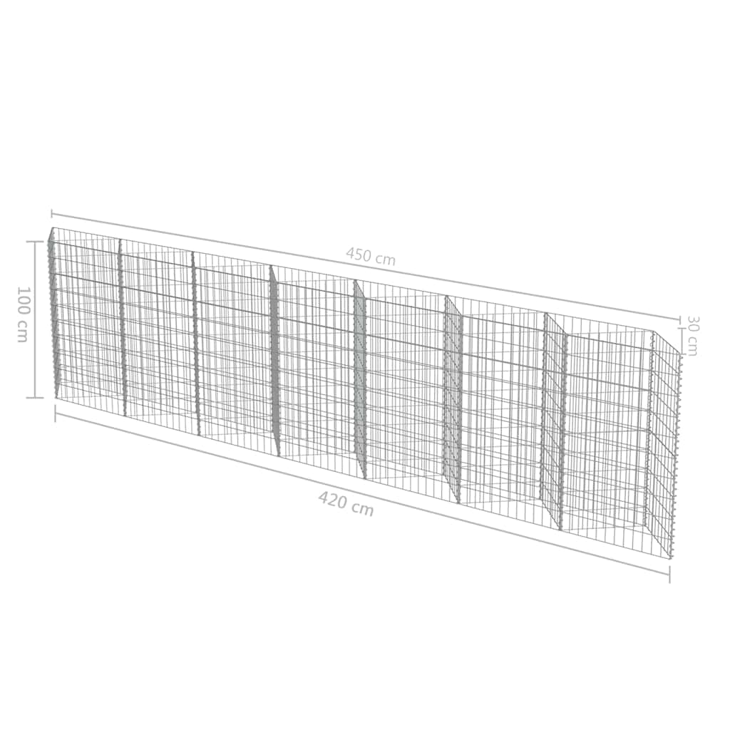 Gabion wall, galvanized steel, 450x30x100cm