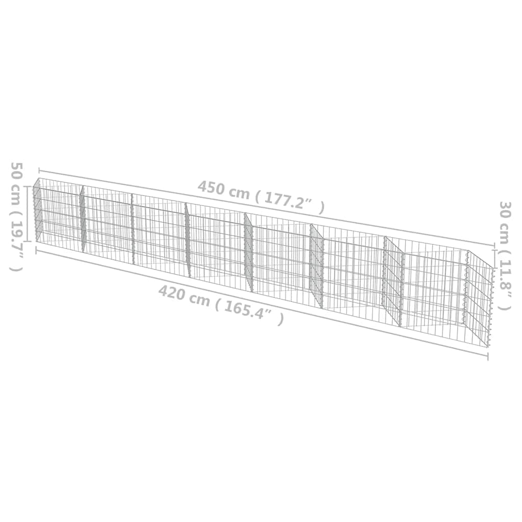 Gabion wall, galvanized steel, 450x30x50cm