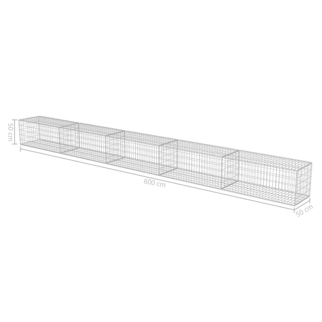 Gabion wall with cover, galvanized steel, 600x50x50cm