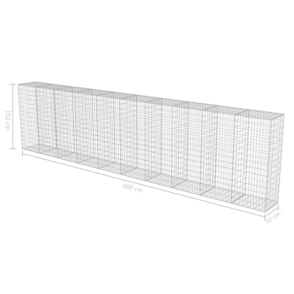 Gabion wall with cover, galvanized steel, 600x50x150cm