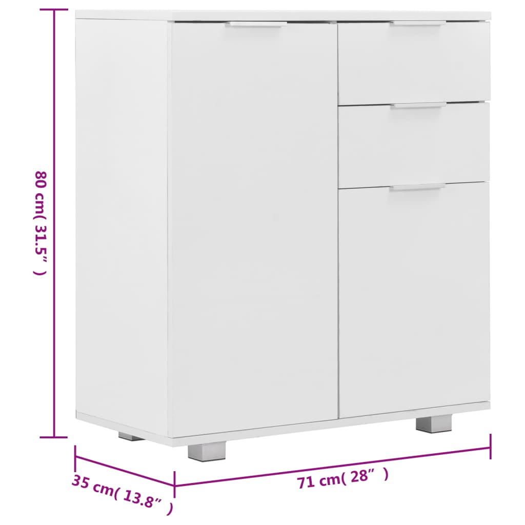 Sideboard, white, 71x35x80cm, engineered wood, high gloss