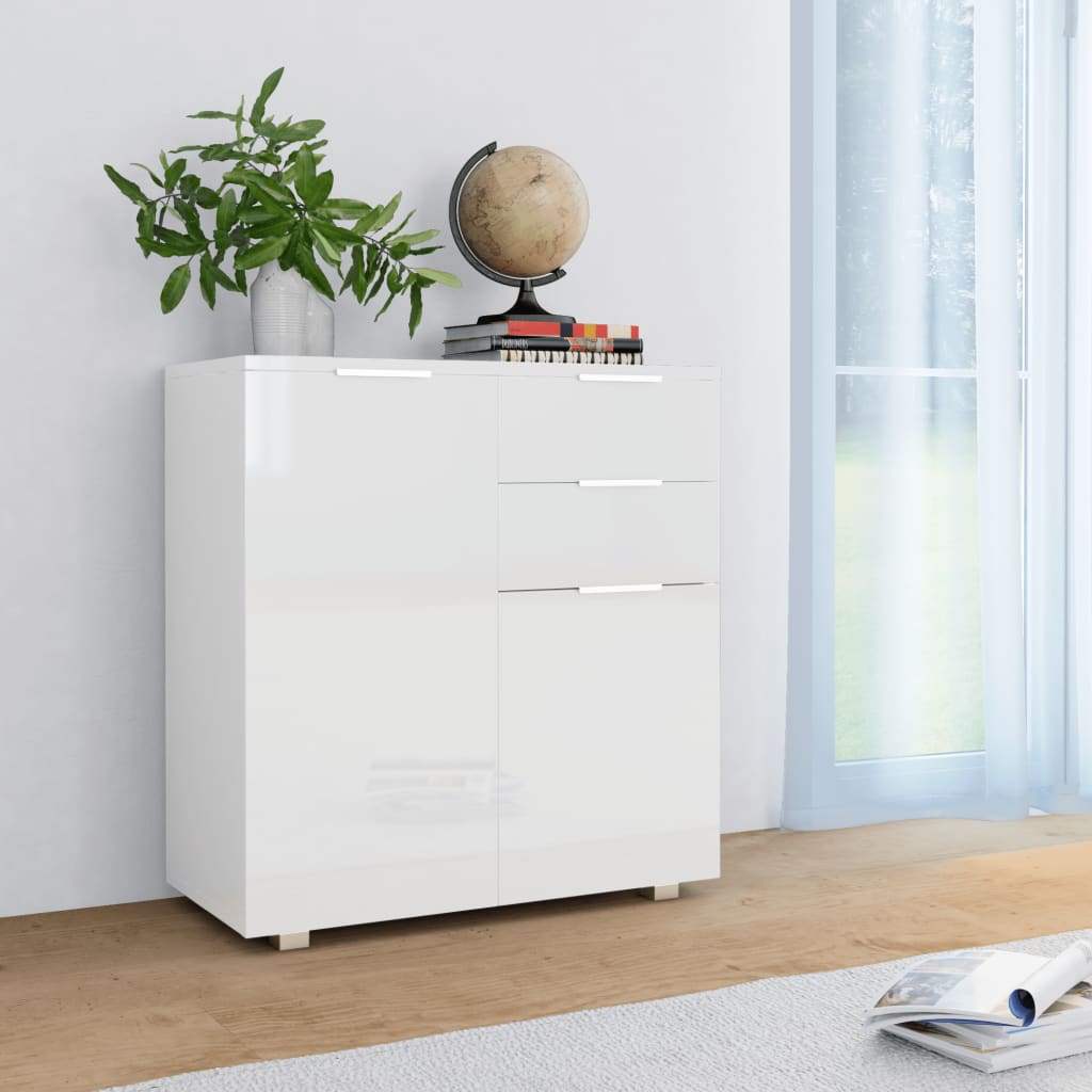 Sideboard, white, 71x35x80cm, engineered wood, high gloss