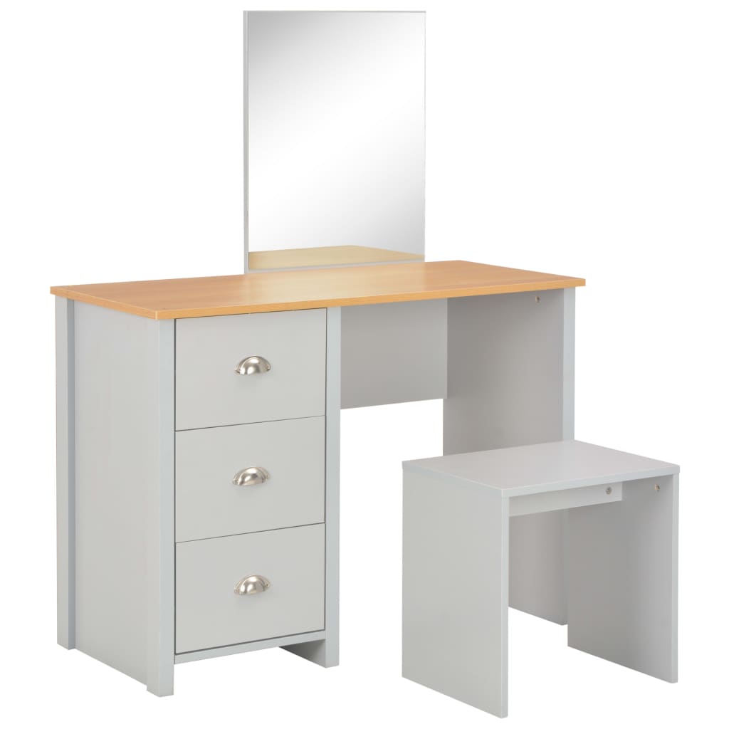 Dressing table with mirror and stool, grey, 104x45x131cm