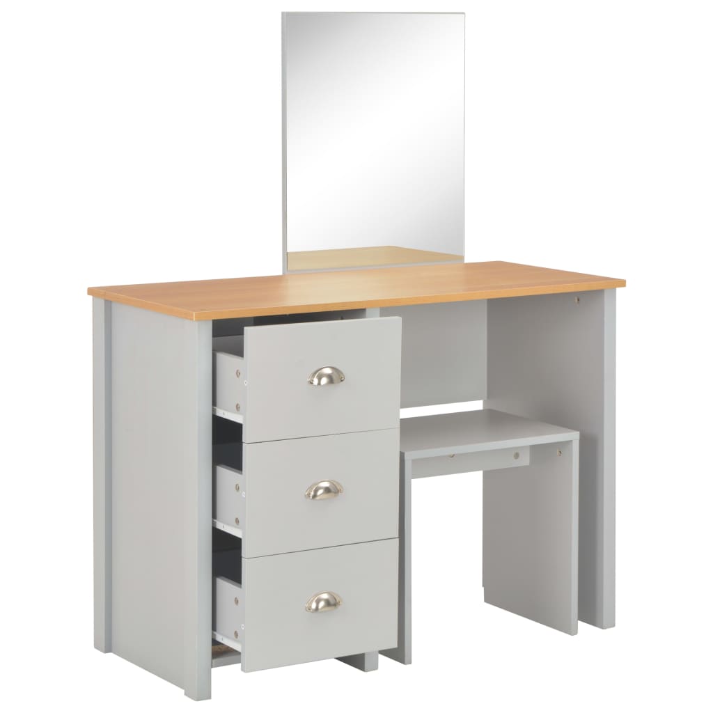 Dressing table with mirror and stool, grey, 104x45x131cm