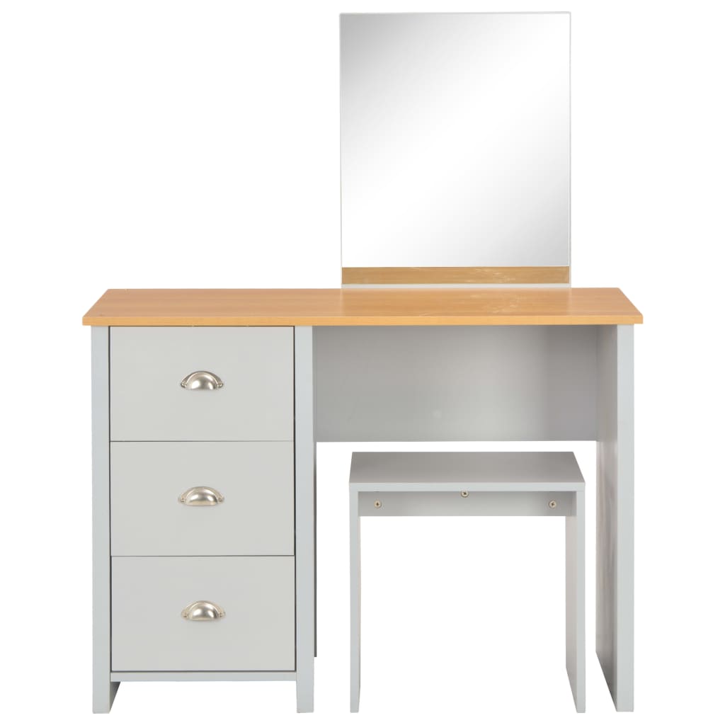 Dressing table with mirror and stool, grey, 104x45x131cm