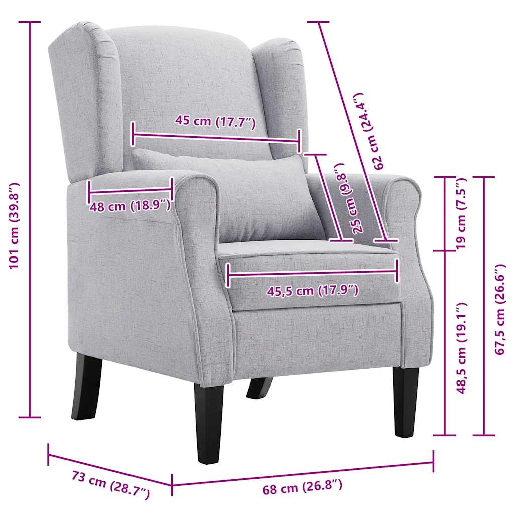 Armchair, light grey, fabric