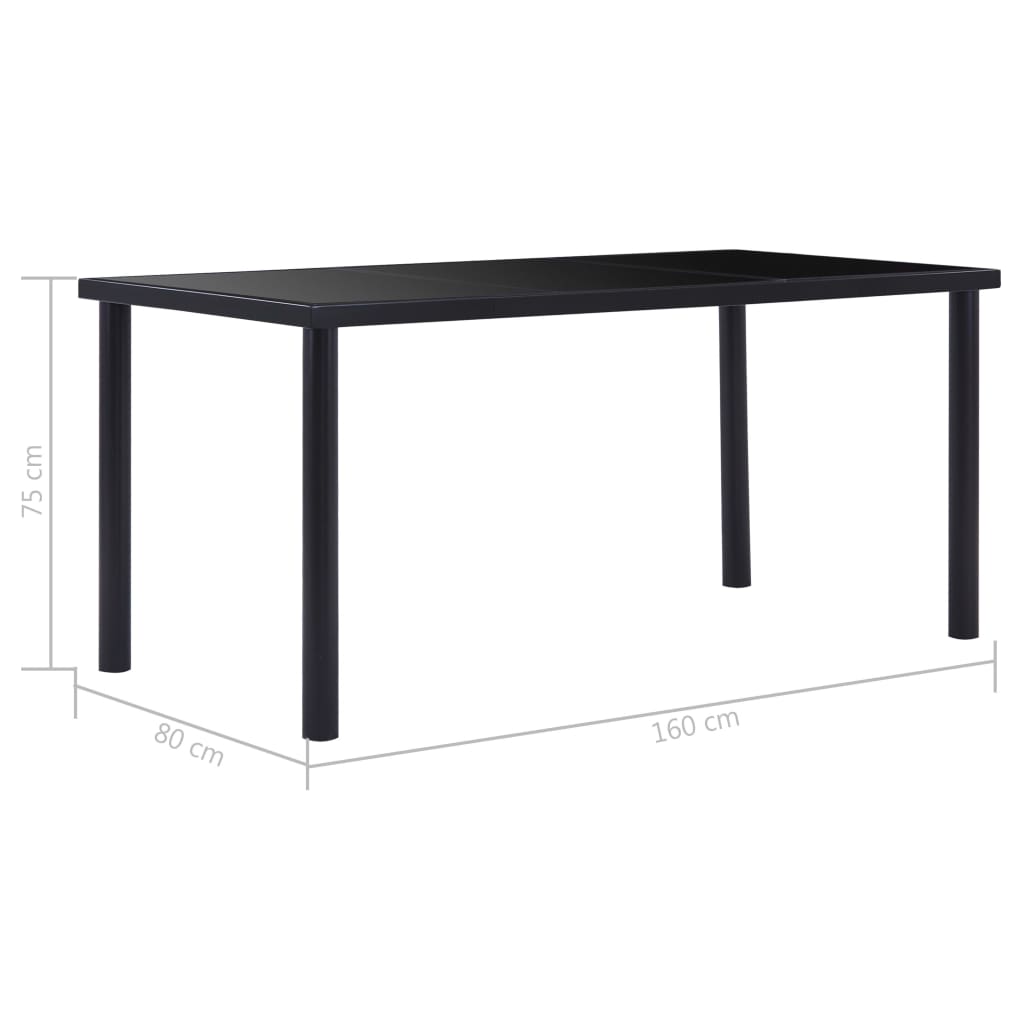 Pusdienu galds, melns, 160x80x75cm, rūdīts stikls