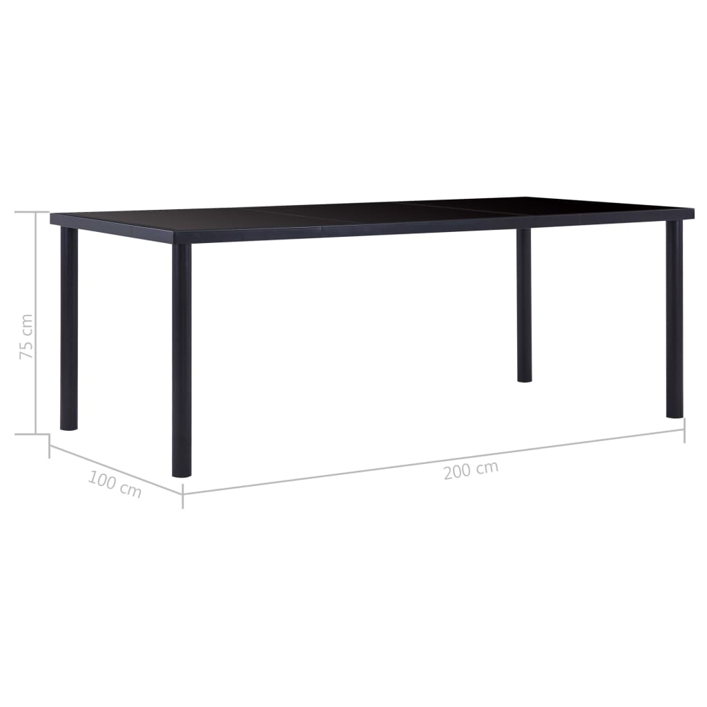 Dining table, black, 200x100x75cm, tempered glass