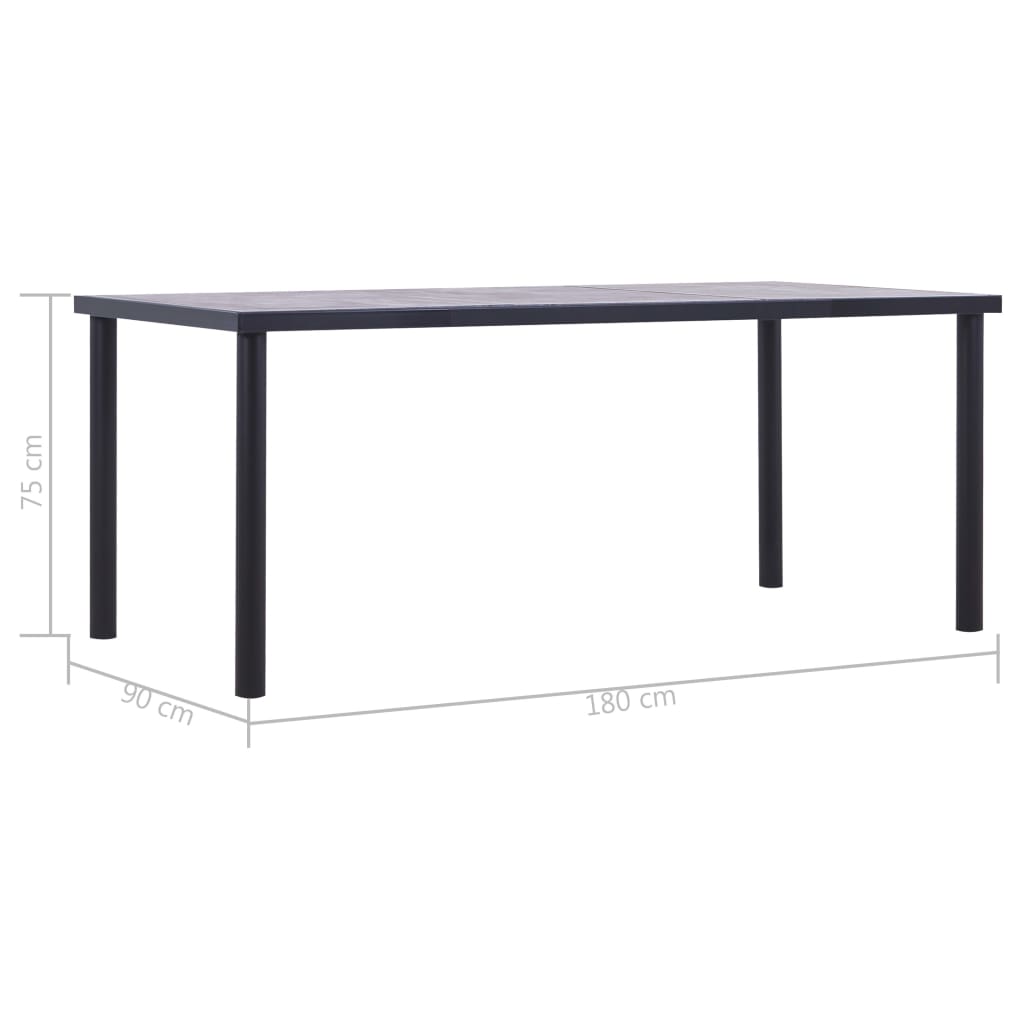 Ēdamistabas galds, melns un betona pelēks, 180x90x75cm, MDF