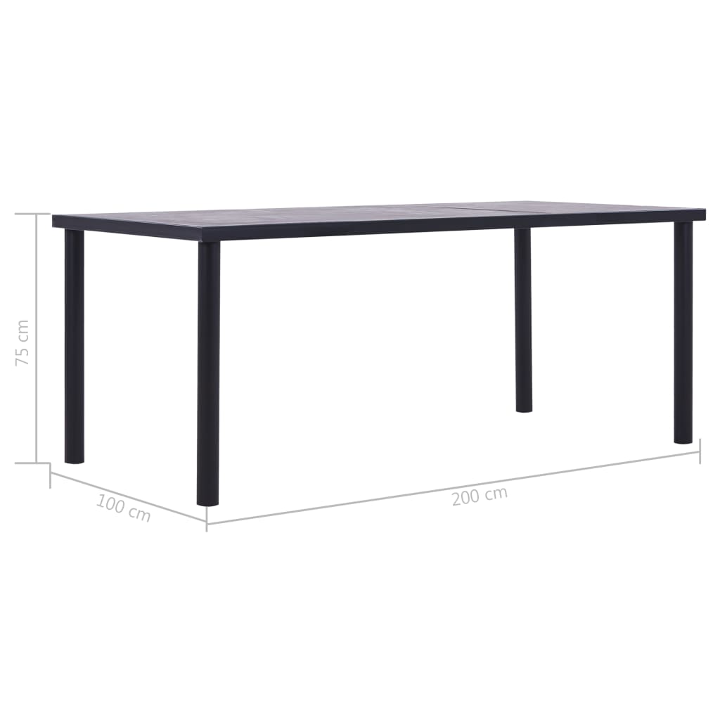 Ēdamistabas galds, melns un betona pelēks, 200x100x75cm, MDF