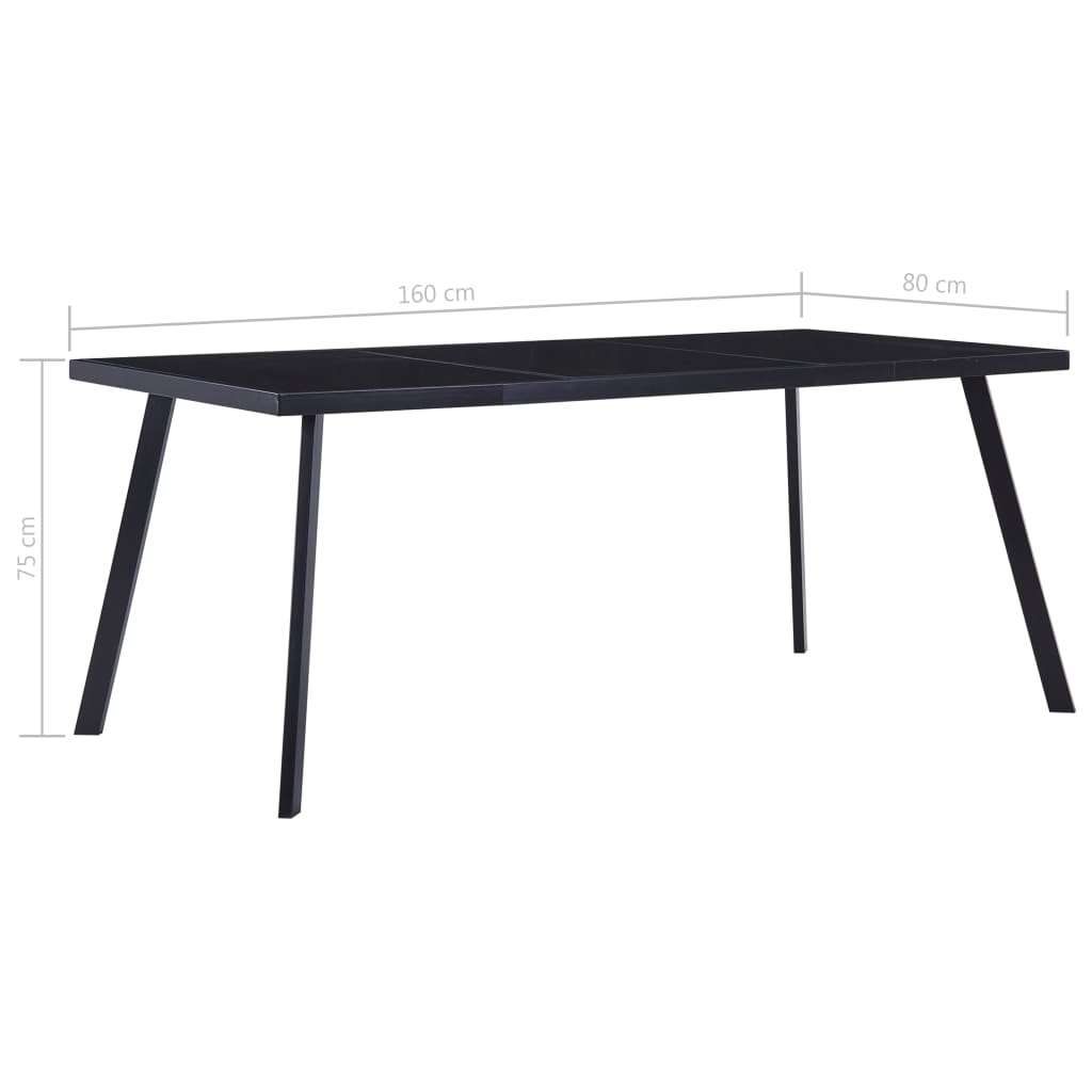 Pusdienu galds, melns, 160x80x75cm, rūdīts stikls