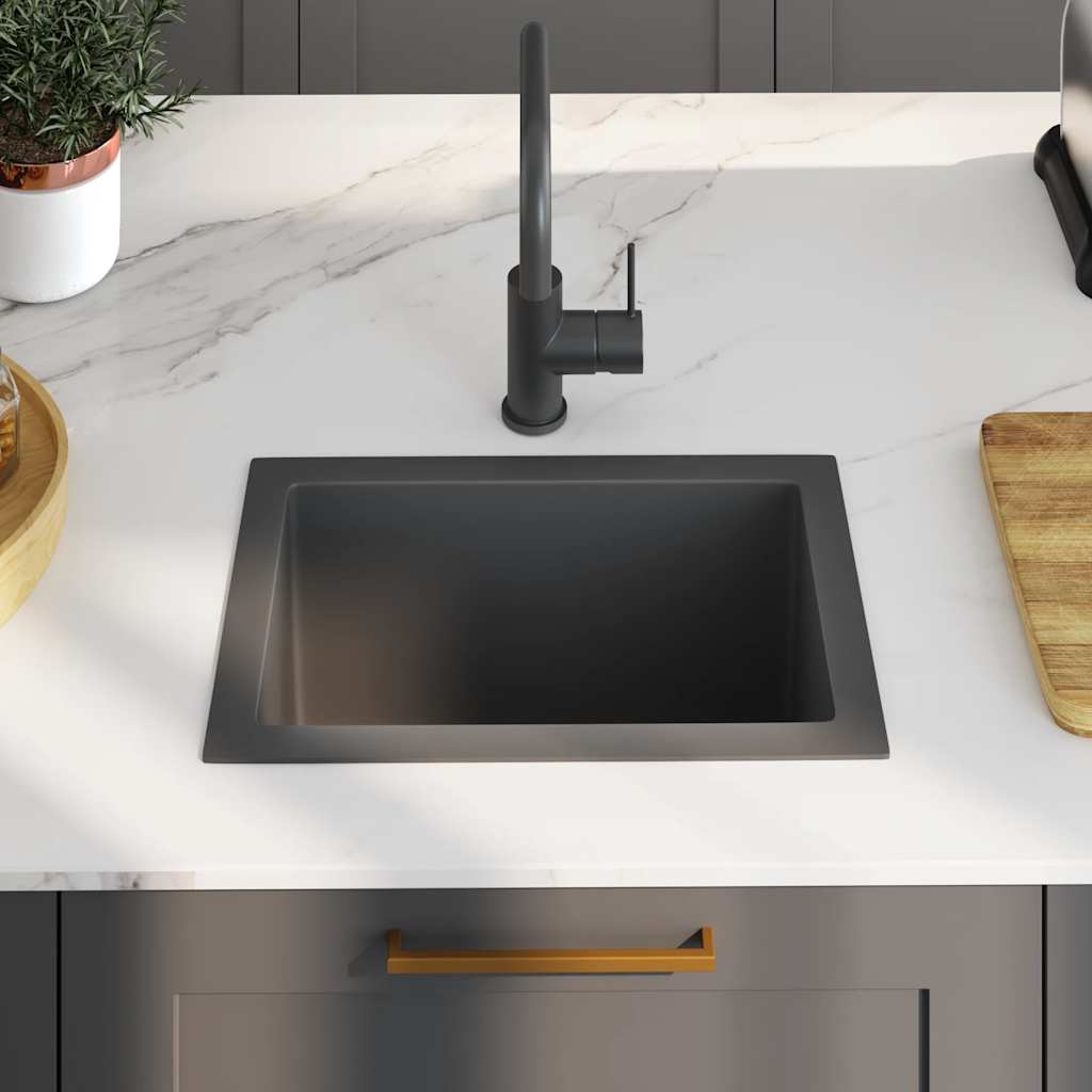 Kitchen sink, black, stainless steel, handmade