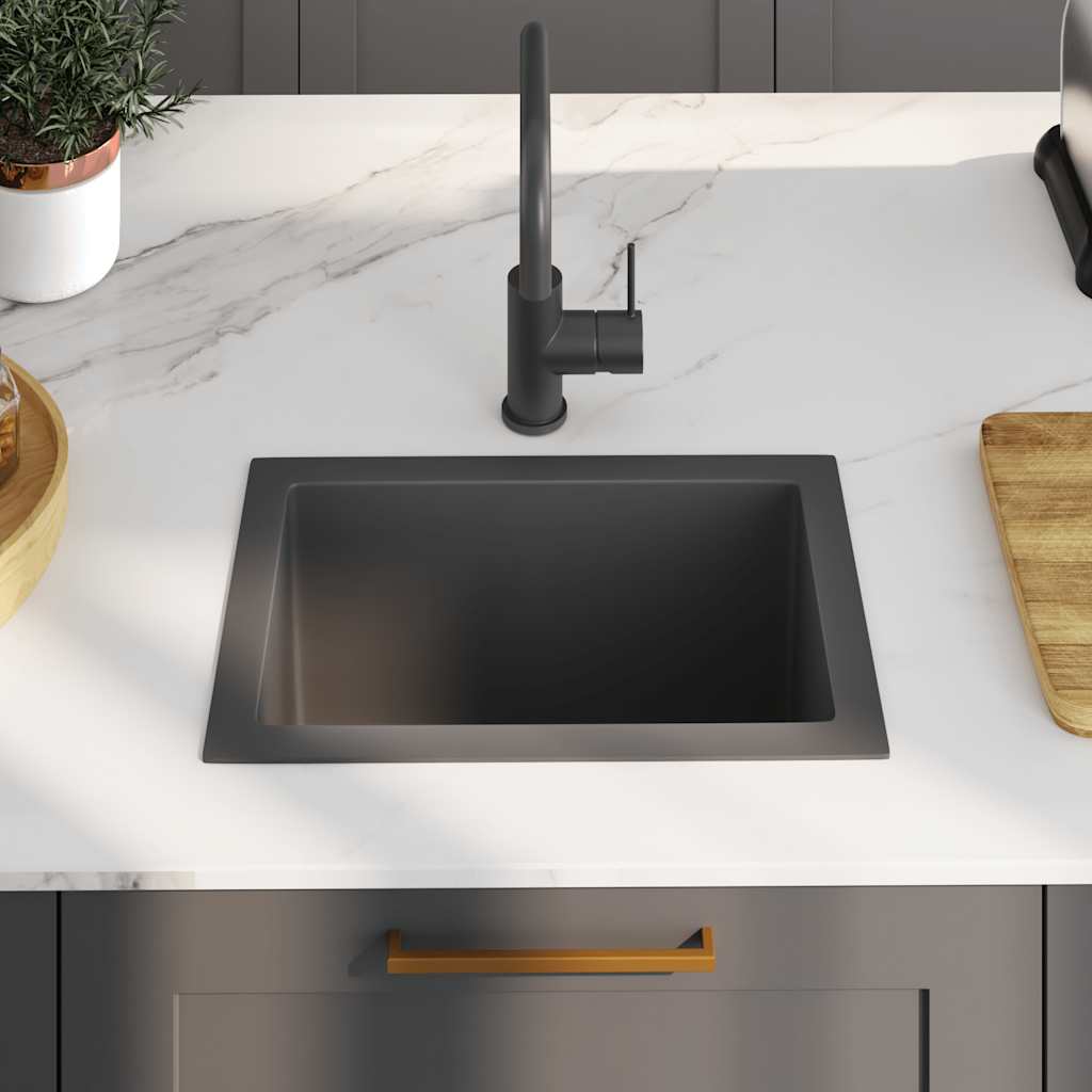 Kitchen sink, black, stainless steel, handmade