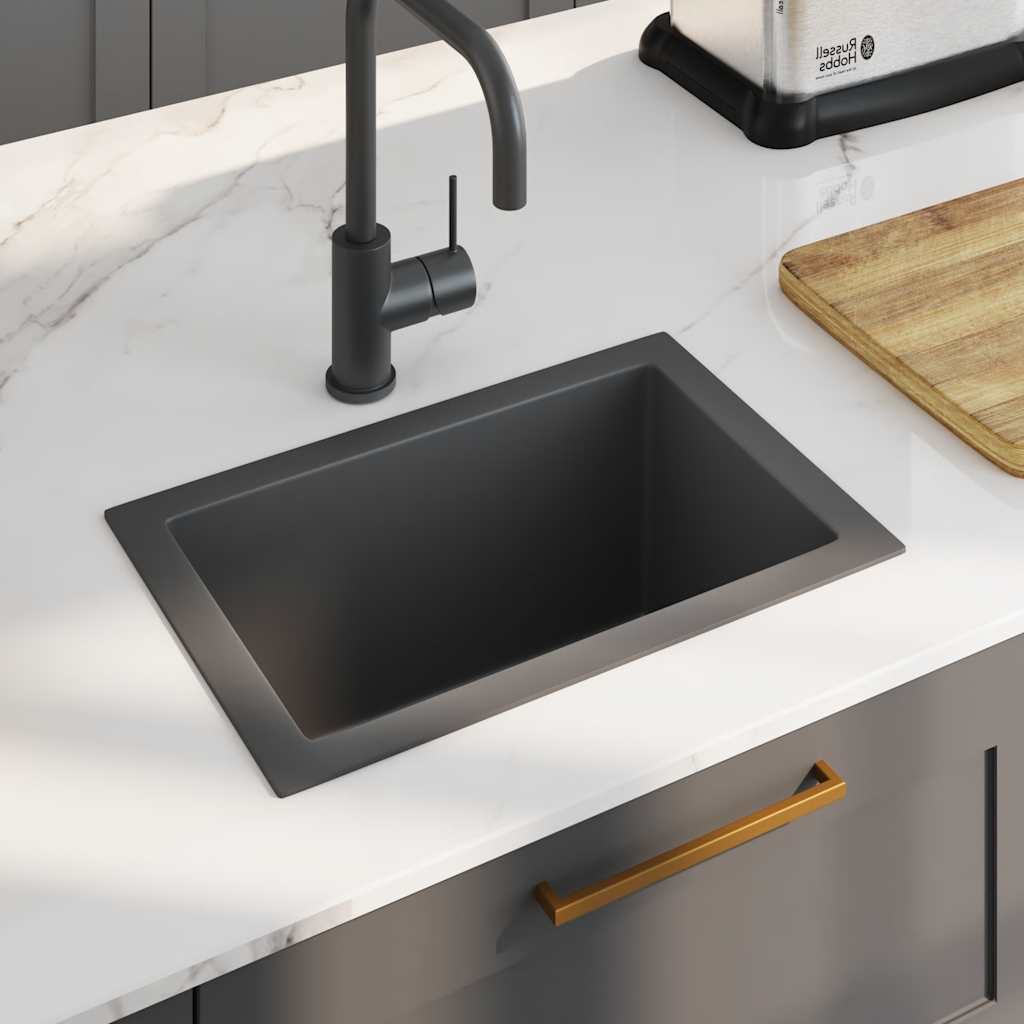 Kitchen sink, black, stainless steel, handmade