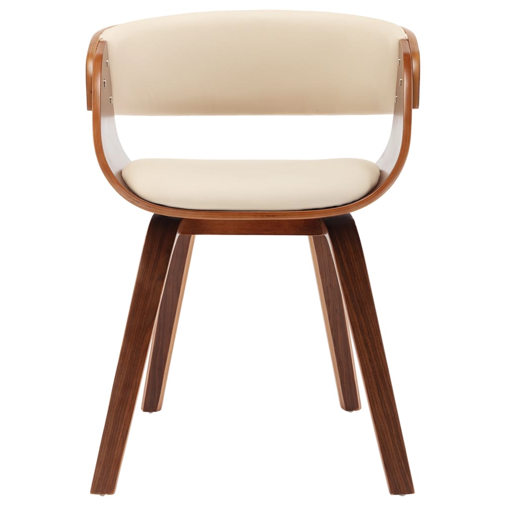 Dining chair, cream color, curved wood and artificial leather