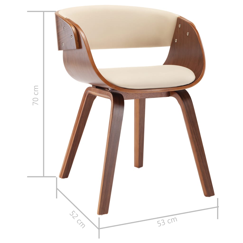 Dining chair, cream color, curved wood and artificial leather