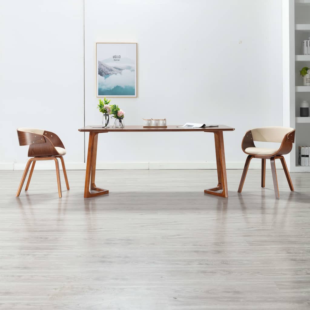 Dining chair, cream color, curved wood and artificial leather