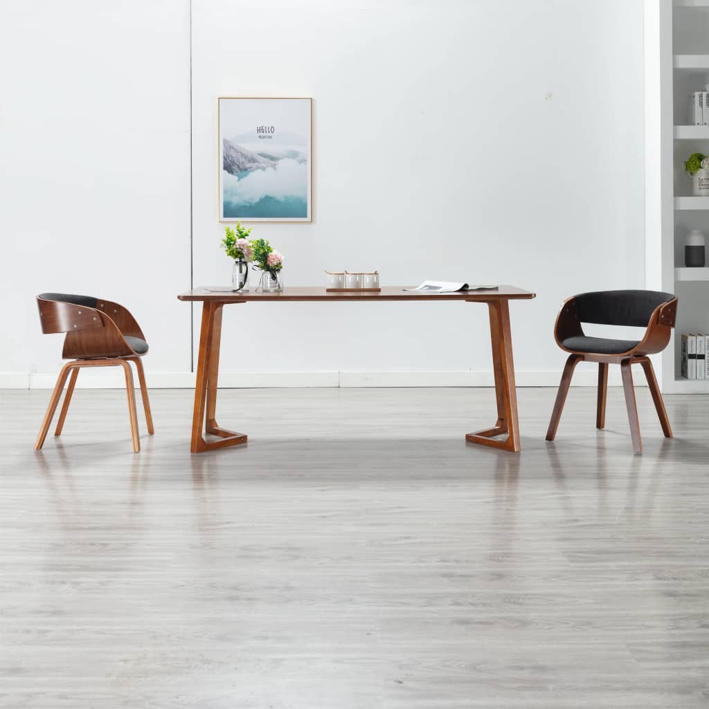 Dining chair, grey, curved wood and fabric