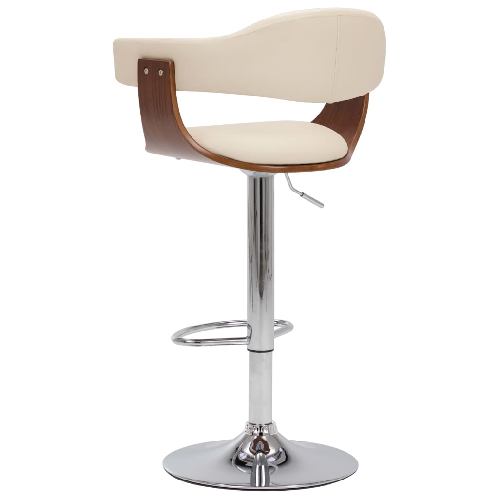 Baro taburetės, 2vnt., kreminės, išlenkta mediena/dirbtinė oda