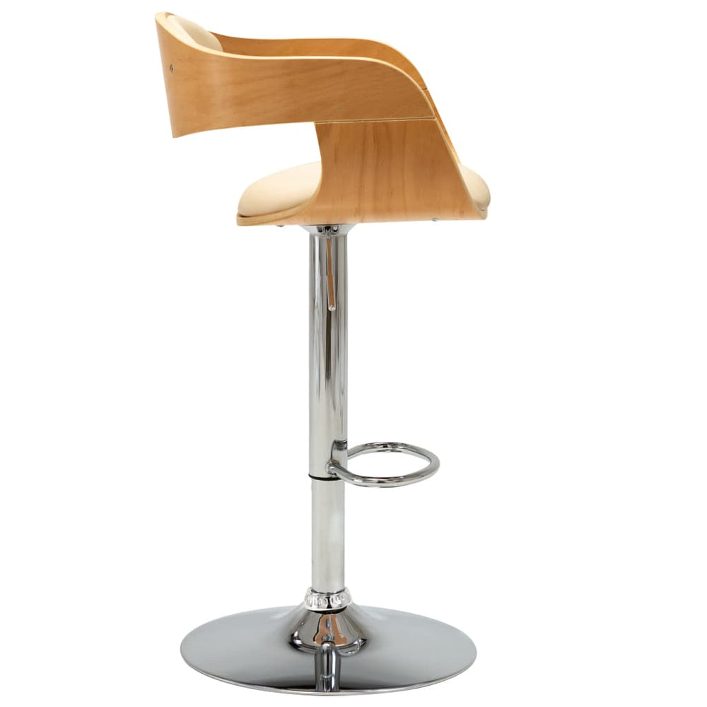 Bar stool, cream-colored, bentwood and faux leather