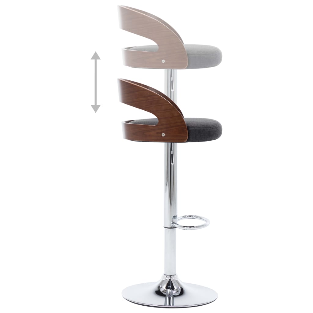 Bar stools, 2 pcs., dark grey, fabric and bentwood